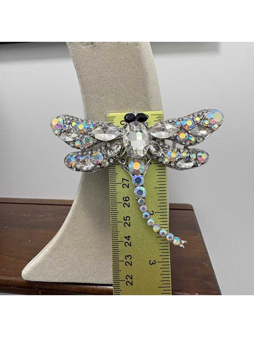 Large Modern Rhinestone Dragonfly Brooch Pin - Picture 5 of 6